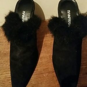 Main Frame Black Suede Leather High Heel Slide 8m